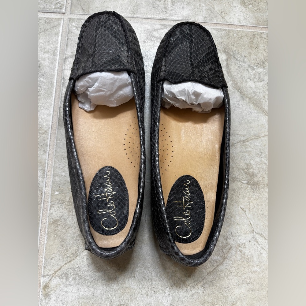 Cole Haan Grey Snakeskin Textured Loafers